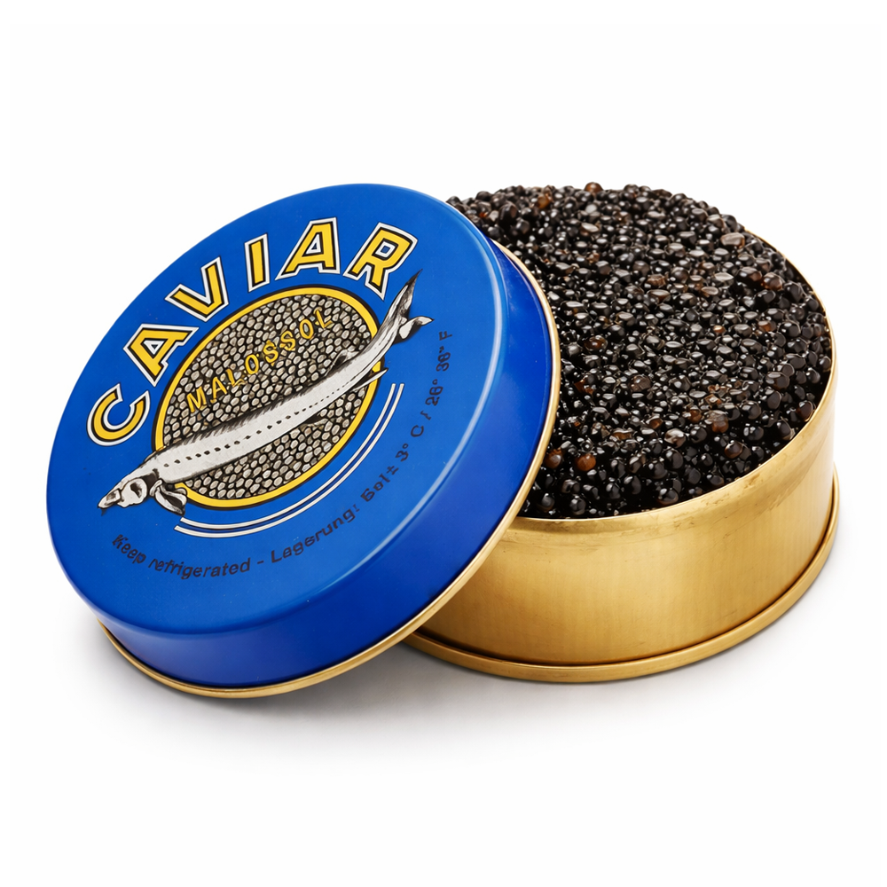 Черная королевская осетровая икра – жестяная банка, средний размер – 8,82 унции (250 г)